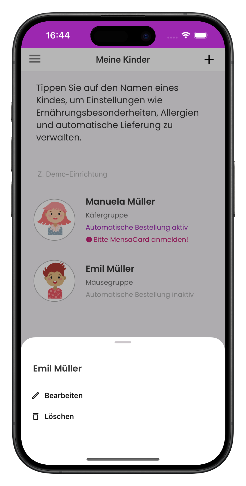 Kinderverwaltung in LilaLöffel