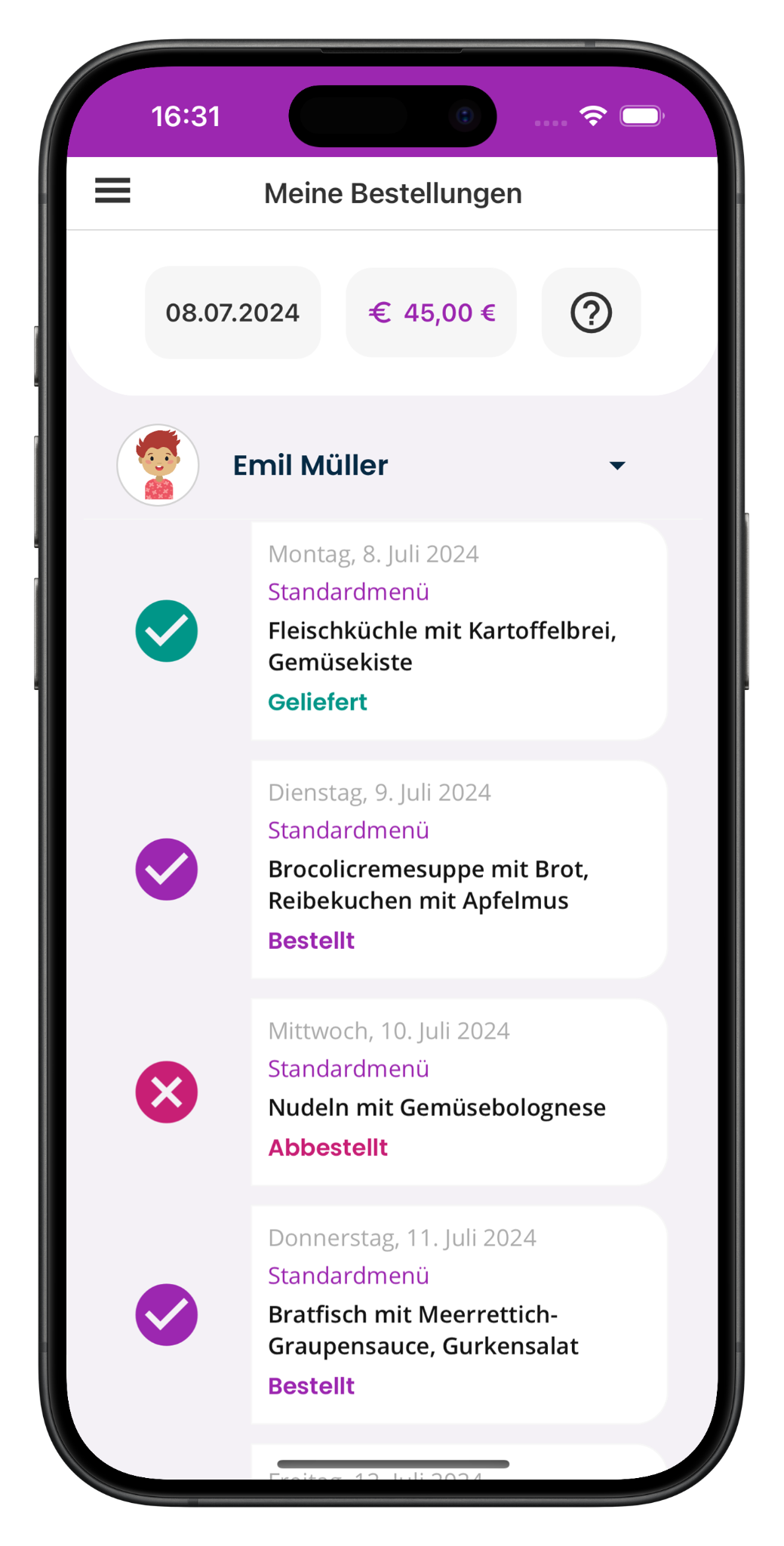 Bestellübersicht in LilaLöffel